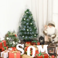 HOMCOM Sapin de Noël Artificiel Lumineux 90H cm Fibre Optique LED + 14 Ampoules + Support Pied 90 Branches étoile Sommet Brillante Vert(m-10)