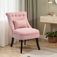 HOMCOM Fabric Single Sofa Dining Chair Tub Chair Upholstered W/ Pillow Solid Wood Leg Home Living Room Furniture Pink(m-7)