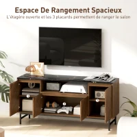 HOMCOM Meuble TV jusqu'à 65 pouces meuble télé bois avec compartiment ouvert et passe-câbles, effet marbre, 140x39x66cm, noyer(m-5)