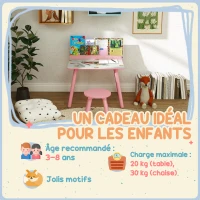 AIYAPLAY Ensemble table et chaise enfant table pour enfant avec chaise avec porte-livres motifs d'ours pour enfants 3-8 ans rose(m-7)