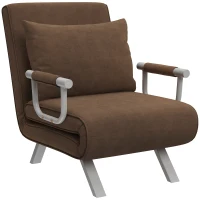 HOMCOM Poltrona Letto Moderna 2 in 1 con Schienale Reclinabile su 5 Posizioni e Cuscino, 65x69x80cm, Marrone(m-11)