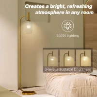 HOMCOM LED Floor Lamp for Living Room with Glass Lampshade, Modern Standing Lamp with Foot Switch, Adjustable Brightness, 2700K for Bedroom, Gold Tone(m-5)