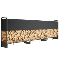 Outsunny Range bûches extérieur, abri bois de chauffage couverture imperméable 600D Oxford charge 300 kg 389 x 38 x 118 cm noir(m-11)