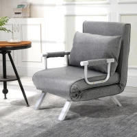HOMCOM Fauteuil chauffeuse canapé-lit Convertible 1 Place déhoussable Grand Confort Coussin Pieds accoudoirs métal Lin Gris Clair(m-10)