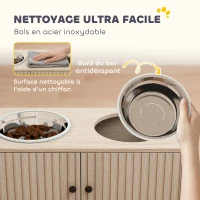PawHut Gamelles pour chiens surélevées porte-gamelles avec rangement de 40L, 2 bols en acier inoxydable 60 x 30 x 35,5 cm chêne(m-6)