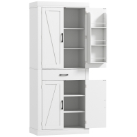 HOMCOM Despensa de Cocina estilo Country con 2 Armarios, 6 Estantes y Cajón, en Madera, 76x39.5x183.5 cm, Blanco