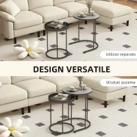 HOMCOM Set 2 Tavolini da Salotto Impilabili in Stile Industriale, in Legno e Metallo, Ø42x54 cm e Ø36.5x48.5 cm, Grigio e Nero(m-4)