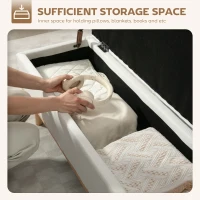 HOMCOM Taburet depozitare 80L, material textil, picioare lemn, 118x42x45 cm, crem(m-4)