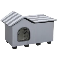 PawHut Outdoor Cat House, Weather Resistant Feral Cat Cave with Elevated Base and Cushion for Winter, Grey(m-11)