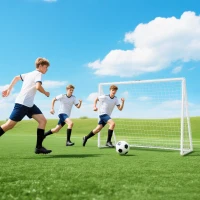 SPORTNOW But de football avec filet poteaux en PVC et piquets de sol installation rapide 2,4 x 1,8 m blanc(m-10)