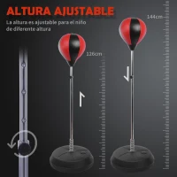 HOMCOM Saco de Boxeo de Pie Punching Ball con Altura Ajustable de 4 Niveles en 126-144 cm Base Rellenable de Agua o Arena y Guantes para Adolescentes Rojo y Negro(m-6)