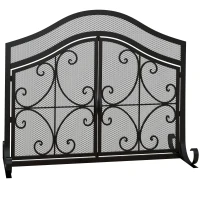 HOMCOM Grille de protection pour cheminée panneau unique en maille d'acier 105 x 40 x 80,5 cm noir(m-12)