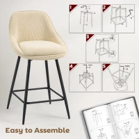 HOMCOM Set 2 Scaune de Bar cu Spătar și Brațe Rotative din Catifea Bej(m-7)