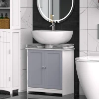 kleankin Meuble salle de bain sous lavabo - meuble sous-vasque - placard 2 portes avec étagère - dim. 60L x 30l x 60H cm - en bois gris blanc(m-10)