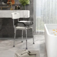 HOMCOM Chaise de Douche siège de Douche Ergonomique Hauteur réglable Pieds antidérapants Dossier accoudoirs Amovibles Charge Max. 136 Kg alu HDPE Blanc(m-10)