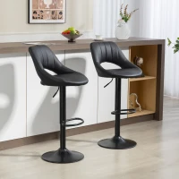 HOMCOM Set of Two Faux Leather Bar Stools - Black(m-2)