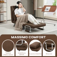 HOMCOM Poltrona Letto Moderna 2 in 1 con Schienale Reclinabile su 5 Posizioni e Cuscino, 65x69x80cm, Marrone(m-6)
