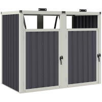 Outsunny Abri pour 2 poubelles 240L cache poubelle extérieur couvercle relevable 180° acier galvanisé 146x81x122cm gris foncé