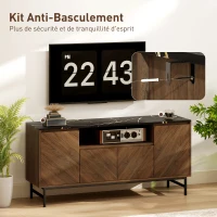 HOMCOM Meuble TV jusqu'à 65 pouces meuble télé bois avec compartiment ouvert et passe-câbles, effet marbre, 140x39x66cm, noyer(m-8)