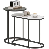 HOMCOM Set 2 Tavolini da Salotto Impilabili con Telaio in Metallo per Soggiorno e Ufficio, Grigio e Bianco(m-11)
