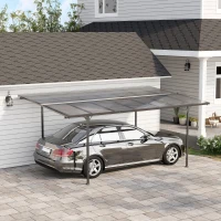 Outsunny Pergola rigide alu. polycarbonate pavillon de jardin abri de voiture 500 x 299 x 195/223 cm gris(m-10)