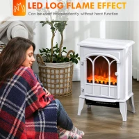 HOMCOM Șemineu Electric de Podea 1000W/2000W Efect de Flacără Luminositate Reglabilă Alb(m-4)