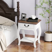 HOMCOM Noptieră Modernă cu Sertar și Raft Deschis din Lemn Alb și Lemn Natural(m-7)