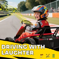 AIYAPLAY 24V Elektro-Go-Kart zum Fahren und Driften, Nylon-Reifen, Sicherheitsgurt, Hupe, Musik für 8-12 Jahre Rot(m-7)