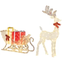 Outsunny Reno navideño iluminado con trineo, LEDs blanco cálido, armazón de acero, resistente al agua, color dorado(m-1)