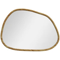HOMCOM Miroir mural miroir décoratif forme organique avec cadre en bois horizontal ou vertical 70 x 50 cm naturel(m-12)
