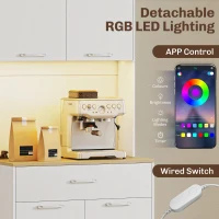 HOMCOM Credență Modernă cu Lumini, Prize USB, 2 Dulapuri și Sertar Alb(m-4)