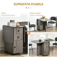 HOMCOM Masă Extensibilă pe 6 Roți cu 2 Sertare și Dulap cu Uși, din Lemn, 120x60x76.5 cm, Gri(m-5)