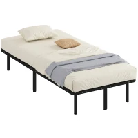 HOMCOM Estructura de Cama Industrial de 28 Lamas con Espacio de Almacenaje, en Madera y Acero, 190x90x31 cm, Negro y Madera(m-7)