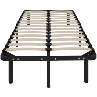 HOMCOM Estructura de Cama Industrial de 28 Lamas con Espacio de Almacenaje, en Madera y Acero, 190x90x31 cm, Negro y Madera(m-6)