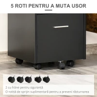 Vinsetto Comodă de Birou cu 2 Sertare și Raft Deschis, Mobilier cu 5 Rotile, Încuietoare și 2 Chei, 39x40x65 cm, Negru(m-5)