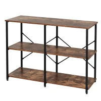 HOMCOM Industrial 3-Tier Storage Shelf with Metal Frame and Adjustable Foot Pads, Display Storage Rack, Brown(m-11)