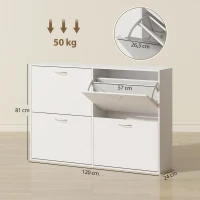 HOMCOM Armoire à Chaussures Meuble à Chaussures Grande Taille dim. 120L x 24l x 81H cm 4 Portes abattantes Double Niveau en Bois Blanc(m-3)