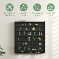 HOMCOM Dulap Tip Vitrină de Expoziție cu Rafturi Reglabile, Montată pe Perete, Negru(m-6)