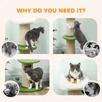 PawHut Ansamblu pentru Pisici, din Sisal și Pat în Formă de Floare Verde, 92cm(m-7)