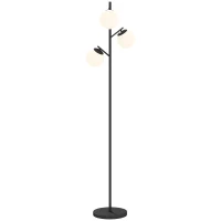 HOMCOM 3-Light Tree Floor Lamps for Living Room, Modern Standing Lamp for Bedroom with Globe Lampshade, Steel Base, Bulb not Included, Black(m-10)