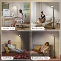 HOMCOM Lampă de Podea LED cu Telecomandă, Cap Rotativ, Reglare Luminozitate și Temperatură, Negru(m-8)