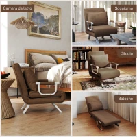 HOMCOM Poltrona Letto Moderna 2 in 1 con Schienale Reclinabile su 5 Posizioni e Cuscino, 65x69x80cm, Marrone(m-8)