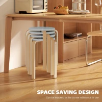 HOMCOM Set de Scaune Stivuibile pentru 4 Persoane, Scaune Moderne de Stivuire, Scaune Rotunde fără Spate, 40x40x45 cm, Lemn Natural(m-4)