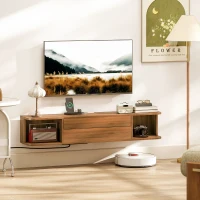HOMCOM Mueble para TV hasta 127 cm suspendido con enchufes, USB y Tipo C, cajón y estantes, 120x24x22.4 cm, Nogal(m-2)