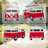 AIYAPLAY Voiture électrique enfant Volkswagen T1 sous licence officielle 12 V avec 2 moteurs démarrage doux 89x49x41,5cm rouge(m-9)