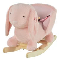 HOMCOM Kids Rocking Rabbit, Plush Rocking Horse Ride-On w/ Sound, Wood Base, Seatbelt, for Ages 18-36 Months, Pink(m-10)
