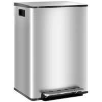 HOMCOM Poubelle de cuisine 2 compartiments de 2 x 30L, avec pédale, en acier inoxydable, couvercle à fermeture douce(m-12)