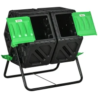 Outsunny Composteur de jardin bac à compost pour déchets rotatif 360° double chambre 130 L acier PP 67 x 60 x 77 cm noir(m-12)