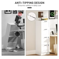 HOMCOM 4 Drawer Filing Cabinet with Lock, Office Storage Cabinet with Adjustable Hanging Bars for A4 Letter Size Files, White(m-7)