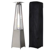 Outsunny Estufa de Gas para Exterior Pirámide 10,5 KW Calefactor para Patio de Propano Acero Inoxidable con Funda Protectora Regulador Manguera y Ruedas 57,5x52,5x227 cm Plata(m-1)